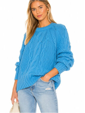 Club Monaco Bright Blue Cable Knit Crewneck Sweater